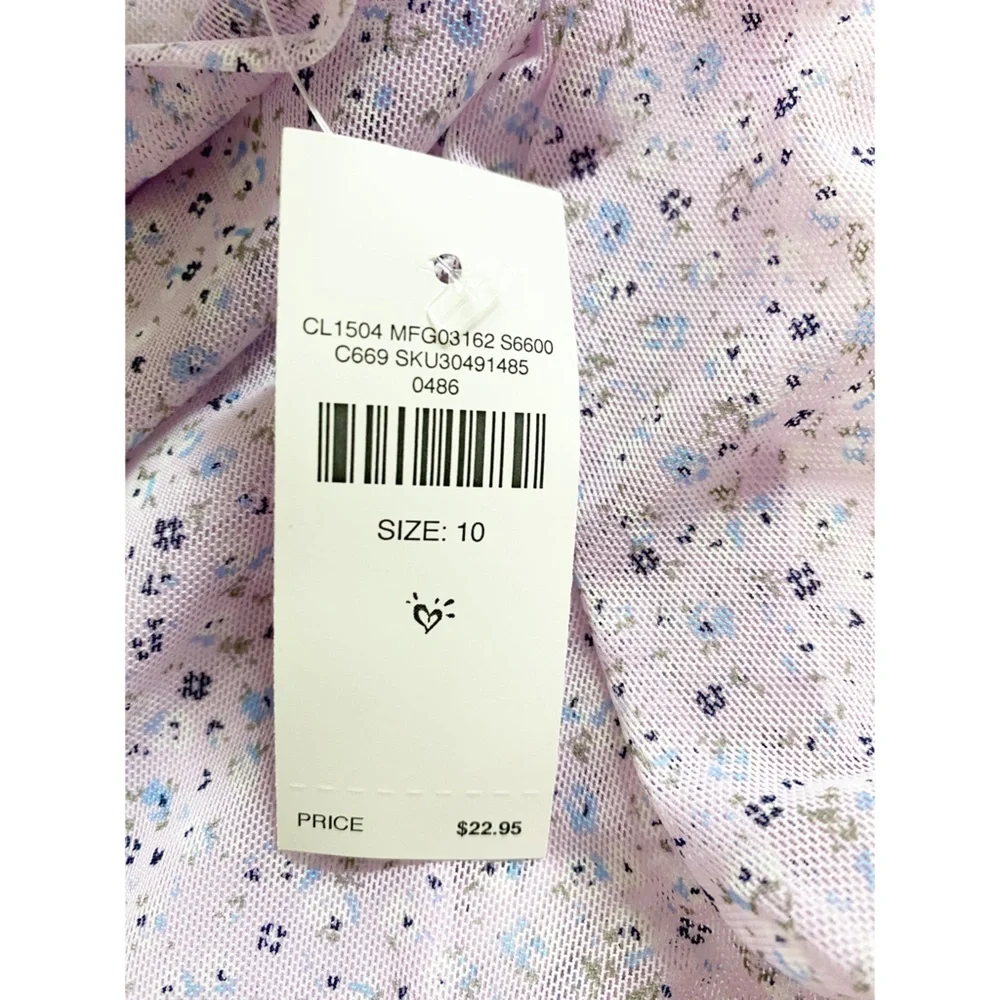 Justice girls floral purple sheer tank lined short sleeve top sz10 NWT
